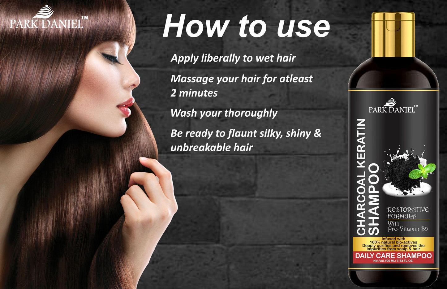 Park Daniel Natural Charcoal Keratin Shampoo - Daily Care Shampoo(100 ml)
