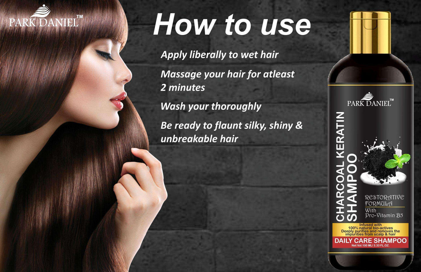 Park Daniel Natural Charcoal Keratin Shampoo - Daily Care Shampoo(100 ml)