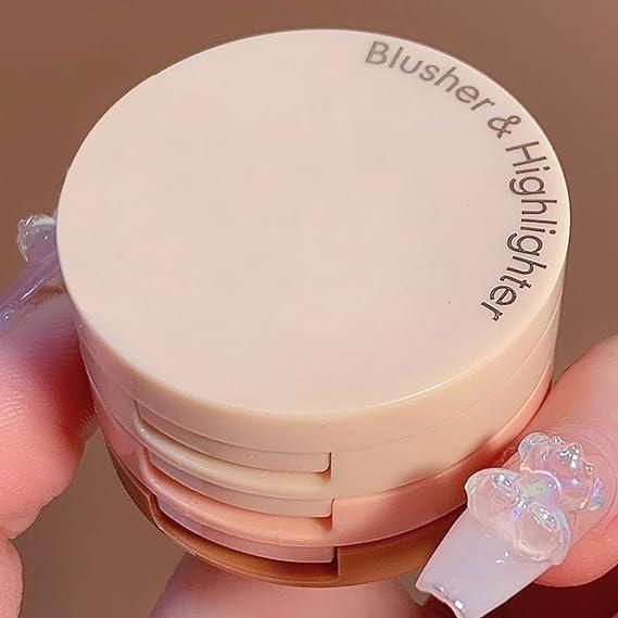 3 in1 Face Blusher & Highlighter with Mini Compact Travel Friendly Palette